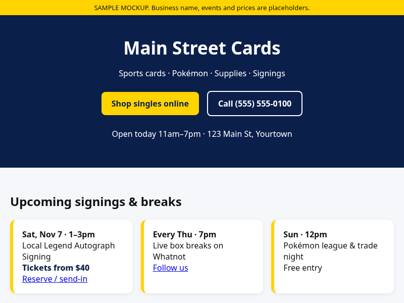 Sample design: card shop website